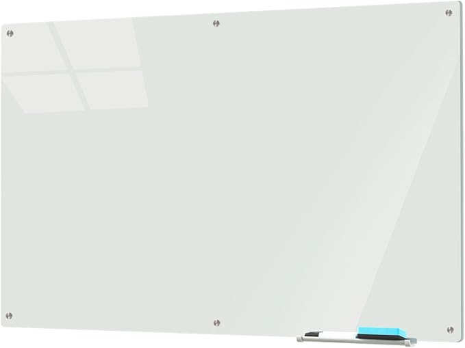 Glass Whiteboard 6' x 4', Magnetic Glass Dry Erase Board Frameless Wall Mounting, Large White Board for Office Home & School