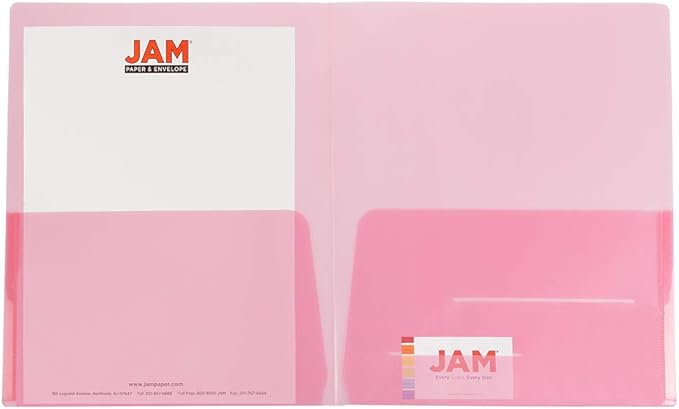 JAM PAPER Plastic Light Weight Flexible Two Pocket Presentation Folders - Red - 6/Pack