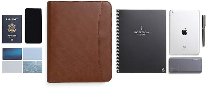 Forevermore Portfolios Padfolio Binder - Professional Faux Leather Travel Organizer Pouch for Tablet, Documents, Presentation Folders, Zipper Closure, Removable 3-Ring Notepad - Brown