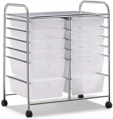 Giantex 12 Drawer Rolling Storage Cart Tools Scrapbook Paper Office School Organizer (White)