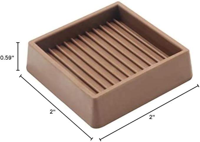 VOCOMO 2X2 Rubber Caster Cups, Non Slip Furniture Pads, Anti-Slip Gripper, Anti Skid Furniture Feet, Anti Slide Floor Protector for Bed Couch Table Chair Stoppers - 12 Pack, Brown