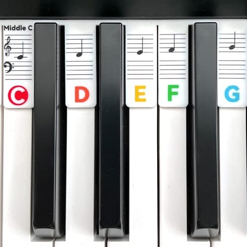 BEATBIT Piano Notes Guide for Beginner, Removable Piano Keyboard Note Labels for Learning, 88-Key Full Size, Made of Silicone, No Need Stickers, Reusable and Comes with Box (Rainbow ColorsοΌ