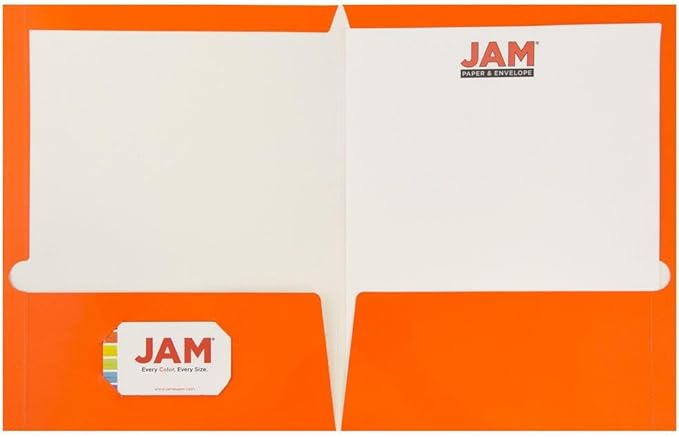 JAM PAPER Laminated Two Pocket Glossy Folders - Orange - 3/Pack