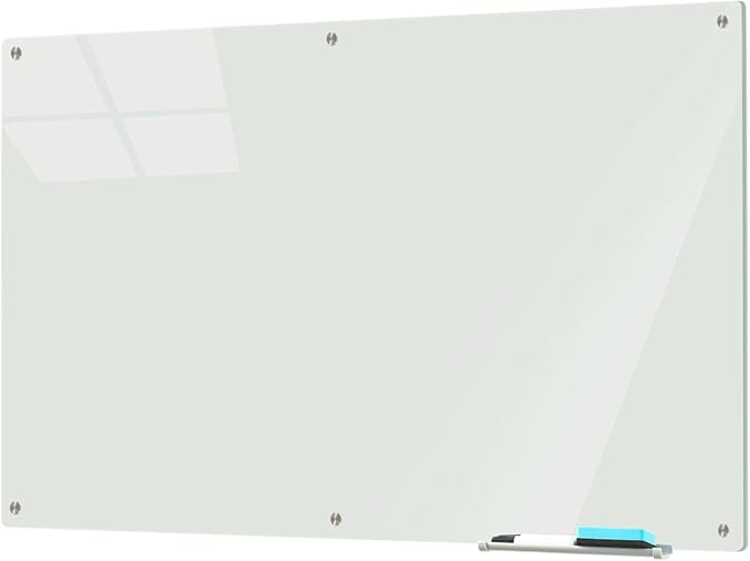 Large Glass Dry Erase Board, 96 x 48 Inches Magnetic Glass Whiteboard for Wall, 8' x 4' Frameless White Board for Office, Home, School