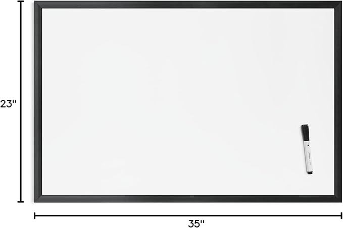 U Brands Magnetic Whiteboard 24" x 36", Black Wood Frame Dry Erase Board, Wall Mounted White Board for Office, Classroom, Home, Planning & Organization