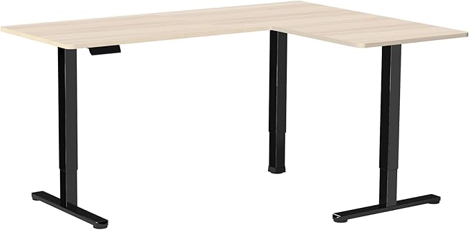 VIVO Electric Corner 63 x 47 inch L-Shaped Standing Desk, Memory Height Adjustment, Light Wood Top Black Frame, DESK-E3CTC-47