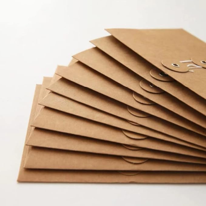 10pcs A4 Kraft Paper Envelopes Portfolio Foolscap File Folders Document Folder with String Fastener Closure Wallet Pockets File Bags Storage Pouch Paperwork Organizer Bag for Office School Home