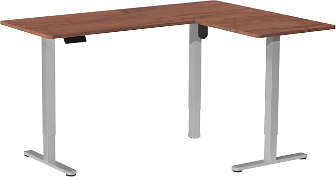 VIVO Electric Corner 63 x 55 inch L-Shaped Standing Desk, Memory Height Adjustment, Dark Walnut Top Gray Frame, DESK-E3CTGD