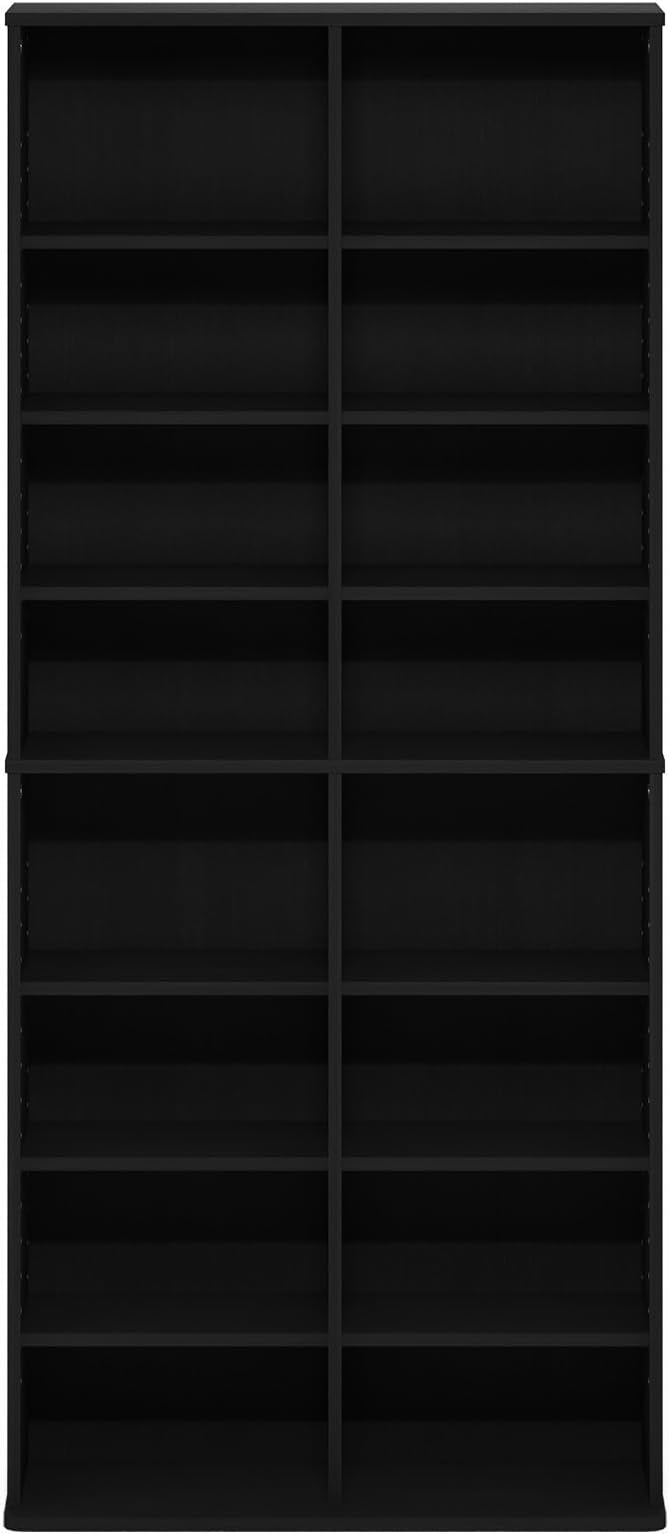 Furinno Jaya DVD Shelf, 16-Shelf Wide CD Rack, Media Shelf with Adjustable Shelves, 8 x 2 DVD Storage Cabinets for CD Blueray Game Disc, Easy Assembly, for Living Room, Home Office, Americano