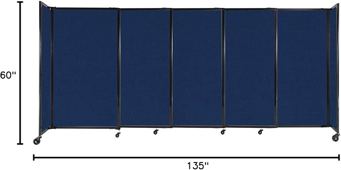 Versare Straightwall Sliding Portable Wall Partition | Freestanding Office Dividers | Locking Wheels | Temporary Room Separator | 11'3'' Wide x 5' Tall Navy Blue Fabric Panels