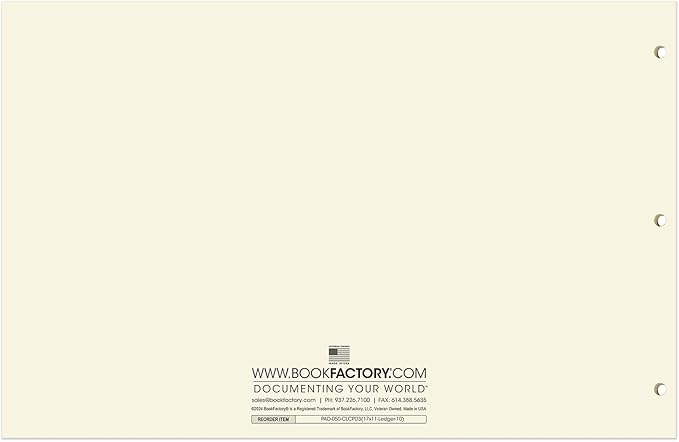 BookFactory Ledger Pad/Large 10 Column Accounting Ledger Columnar (Ten Columns) Pads - 17'' x 11'', 50 Pages, Notepad Landscape Format (Made in USA)