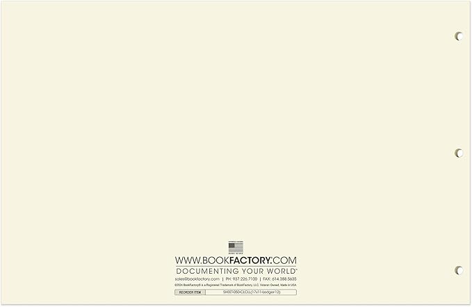 BookFactory Ledger Sheets/Large 12 Column Accounting Ledger Columnar (Twelve Columns) Loose Leaf Paper - 17'' x 11'', 50 Pages, Loose Leaf, 3 Hole Punched (Made in USA)