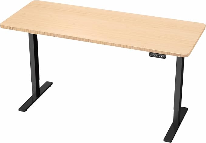 VIVO Electric 60 x 24 in Real Bamboo Standing Desk, Memory Height Adjustment, 1B Series, Holds 220 lbs, One-Piece Top, Black Frame, DESK-KIT-1B6O