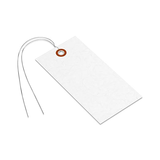 SmartSign Blank White Shipping Tags with Wire, Size #5 | 4 3/4" x 2 3/8" Tyvek, Pack of 1000, Made in USA