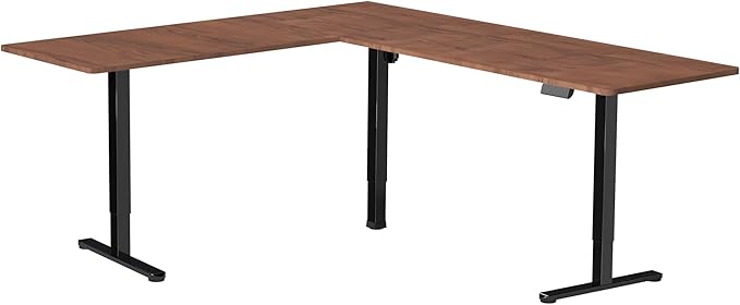 VIVO Electric Corner 84 x 63 inch L-Shaped Standing Desk, Memory Height Adjustment, Dark Walnut Top Black Frame, DESK-E3CTBD-84