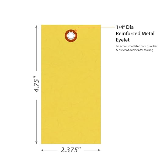 SmartSign (Pack of 1000) 4.75 x 2.375 inch “Yellow” Blank Tyvek Shipping Tags with Metal Eyelets, Size #5, 8 mil Thick Tyvek, Made in USA