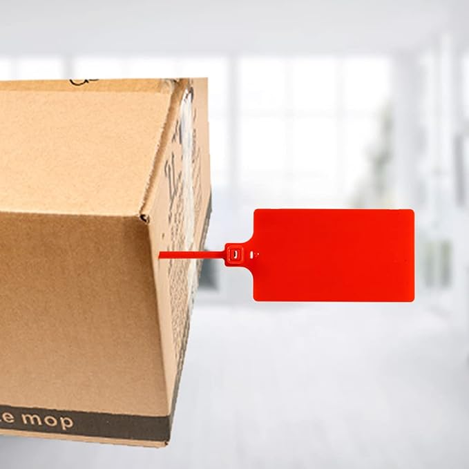400Pcs Plastic Seals Shipping Label Tags, Writable Marker Big Sign Tie for Logistics, 255mm Total Length Self Locking Inventory Waterproof Tag Fastener with 3 Marker Pen (Red)