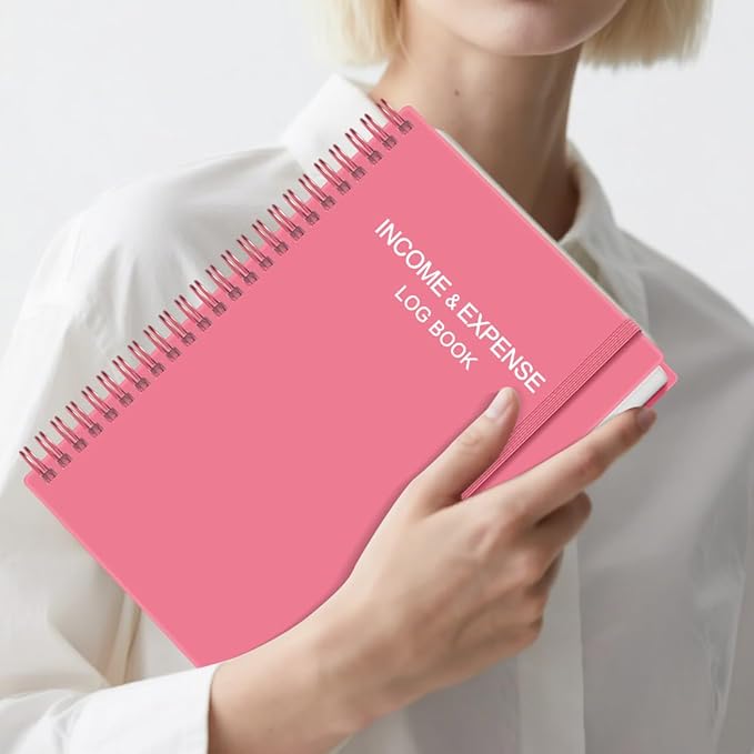 Heveboik Income & Expense Log Book - A5 Income and Expense Tracker for Small Business, Accounting Bookkeeping Tracking for Woman and Man, 5.8" x 8.3", Pink