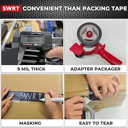 SWRT 9 Mil 24-Pack Black Heavy Duty Duct Tape Strong Adhesive, 2 in x 30 YD (Total 720YD) Duct Heavy Duty Waterproof All Weather Black Duct Tape No Residue Sealing & Patching for Indoor&Outdoor Repair