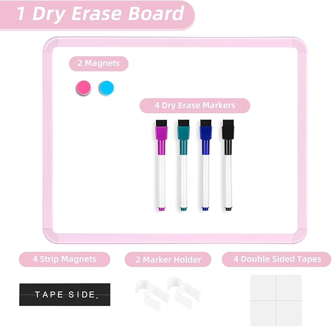 VUSIGN Small White Board Dry Erase, 14'' x 11'' Magnetic Dry Erase Board, Mini Whiteboard with Markers for Students, Fridge, Wall, Locker, Pink