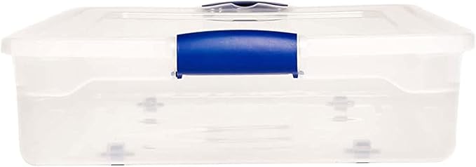 HOMZ 2-Pack Under Bed Storage, Clear Plastic Containers with Lids, 60 Quart, Blue Latch - Stackable Underbed Organizer Bins for Shoes, Bags, Clothes, and Towels