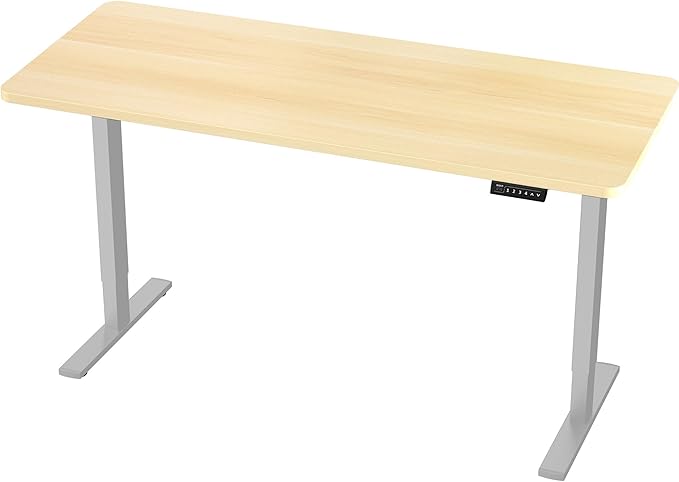 VIVO Electric 60 x 24 in Standing Desk, Memory Height Adjustment, 1B Series, Holds 220 lbs, One-Piece Light Wood Top, Gray Frame, DESK-KIT-1G6C