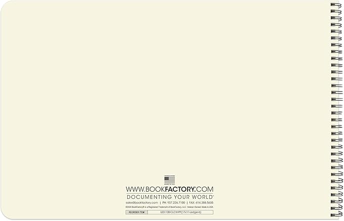 BookFactory Accounting Ledger Notebook/Large 6 Column Accounting Ledger Columnar (Six Columns) Log Book - 17'' x 11'', 100 Pages, Wire-O Landscape Format (Made in USA)