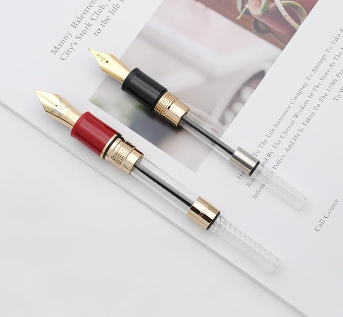 JINHAO 1935 Fountain Pen TIANDAO Series #8 Nib Ink Pen with Guitar-Shaped Clip and Ink Converter (F Nib 0.5mm, Red)
