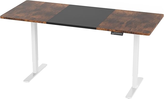 VIVO Electric 71 x 30 in Rustic Standing Desk, Memory Height Adjustment, 1B Series, Holds 220 lbs, Black and Vintage Brown Top, White Frame, DESK-KIT-1W7BN