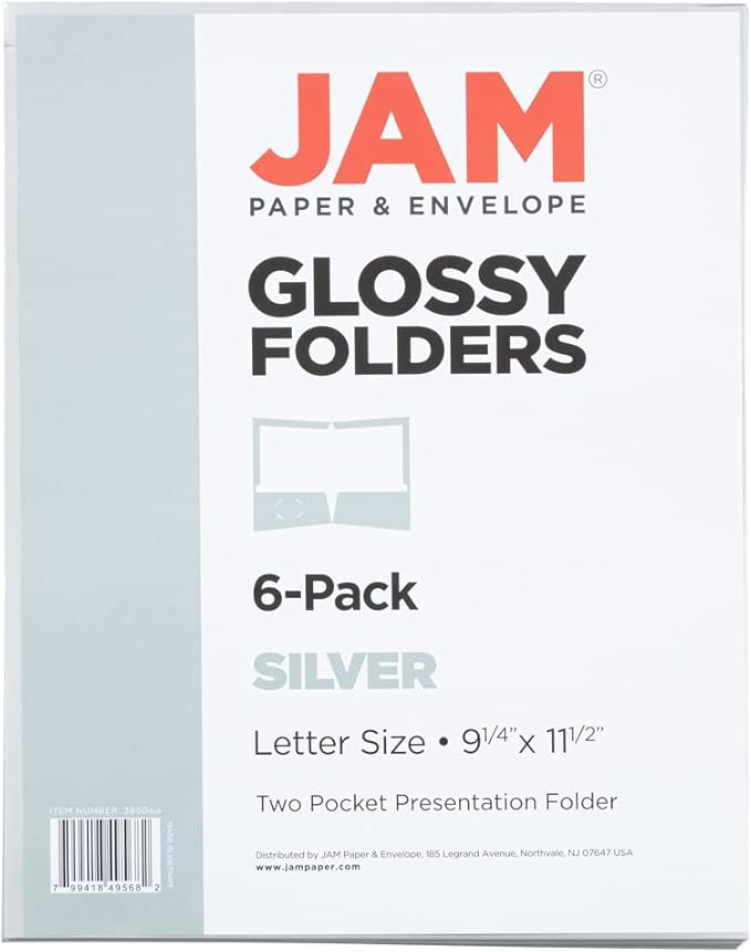 JAM PAPER Laminated Two Pocket Glossy School Folders - Letter Size - High Gloss Silver - Bulk 50/Box