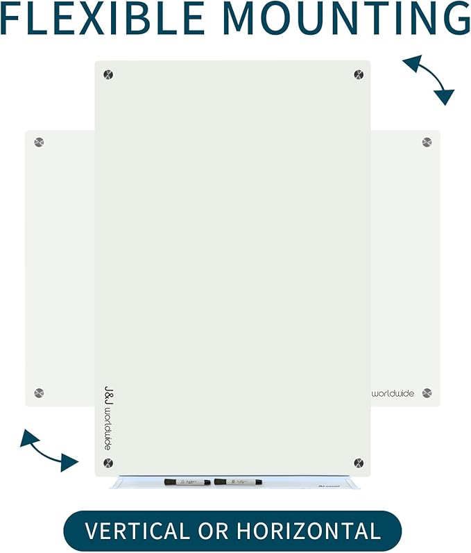 Magnetic Whiteboard, Glass Dry Erase Board 4' x 3' White Surface, White Board Frameless, Home School Supplies or Home Office Decor with Magnets, Markers, Eraser, Marker Tray