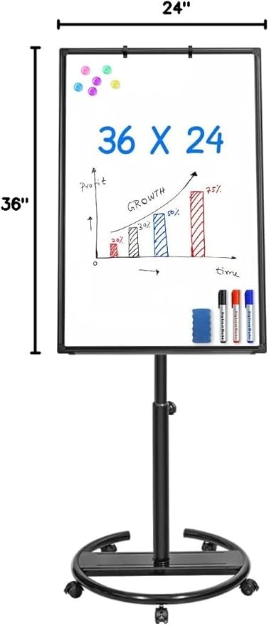 Mobile Whiteboard – 36 x 24 inches Portable Magnetic Dry Erase Board, 3' x 2' Stand Easel White Board Dry Erase Easel Standing Board w/Flipchart Hooks (Black)