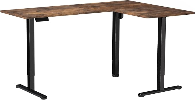 VIVO Electric Corner 63 x 47 inch L-Shaped Standing Desk, Memory Height Adjustment, Rustic Vintage Brown Top Black Frame, DESK-E3CTN-47