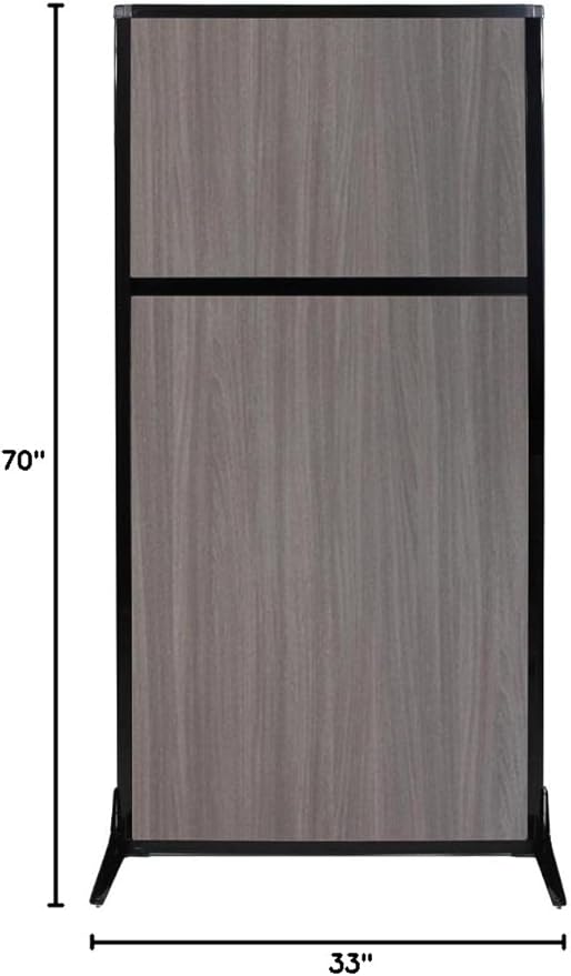 Versare Workstation Partition | Portable Wall Divider | Modern Office Cubicle | Free Standing Privacy Screen | Flexible Work Space | 33" x 70" Gray Elm Wood Grain Panels No Window