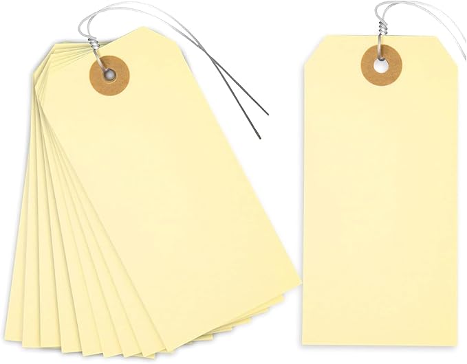 SallyFashion 120 PCS Manila Tags with Wire, 4 3/4" x 2 3/8" Heavyweight Shipping & Inventory Labels, Blank for Price, Gift, Retail, Crafts, Warehouse & Office