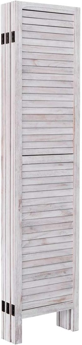Giantex 6 Panel Wood Room Divider, 5.6 Ft Tall Oriental Folding Freestanding Partition Privacy Room Dividers Screen for Home, Office, Restaurant, Bedroom (White)