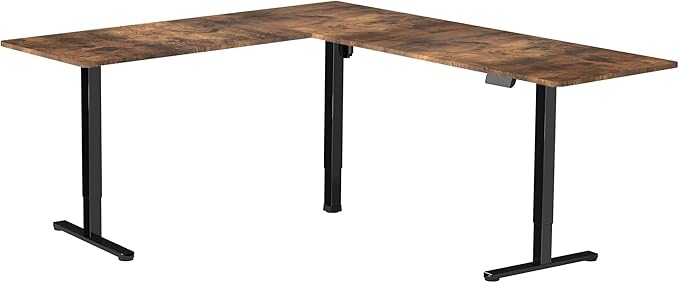 VIVO Electric Corner 84 x 63 inch L-Shaped Standing Desk, Memory Height Adjustment, Rustic Vintage Brown Top Black Frame, DESK-E3CTBN-84