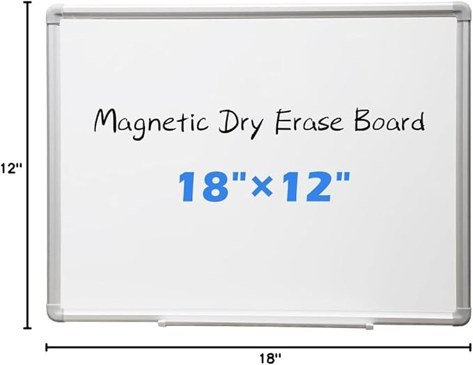 DEVELOP 12x18 Inch Magnetic Dry Erase Board with Detachable Tray, Wall Mountable Small Whiteboard for Office, Kitchen, Classroom - Silver Aluminum Frame, Hanging Hardware Included