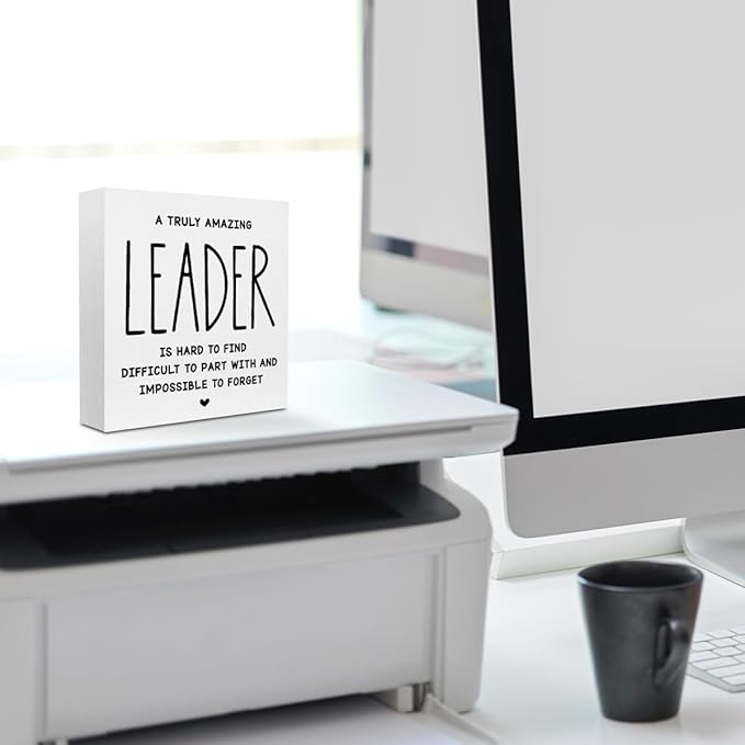 Leader Appreciation Gifts Leadership Gifts, Inspirational Office Decor Wooden Box Sign, Home Farmhouse Table Counter Shelf Desk Decor Accessories, Boss Gifts Thank You Gifts for Coach Manager