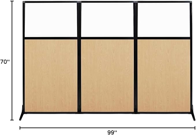 Versare Workstation Partition | Portable Wall Divider | Modern Office Cubicle | Free Standing Privacy Screen | Flexible Work Space | 99" x 70" Natural Maple Wood Grain Panels with Clear Window