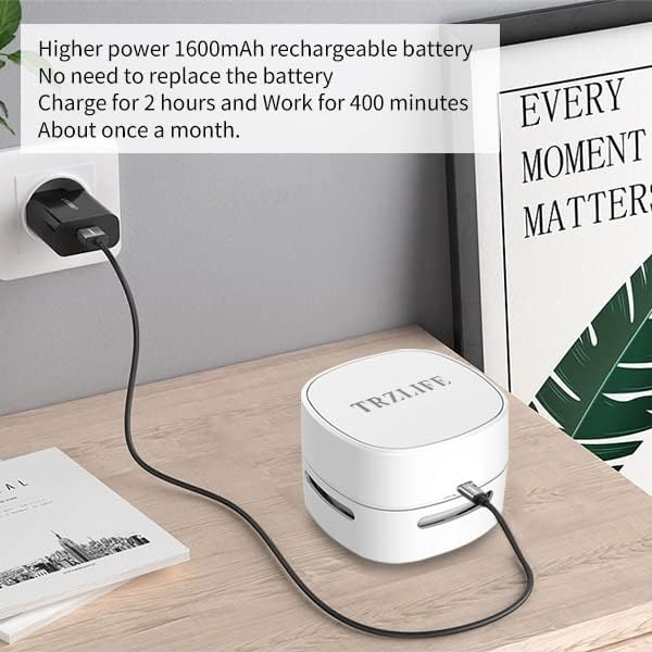 TRZLIFE Desk Vacuum Cleaner, Rechargeable and Durable Mini Desktop Vacuum with Bonus Accessories Desk Cleaner Sucks Tiny Items and Crumbs from Desktop Drawer Countertop Ideal as a Valentine's Day gift
