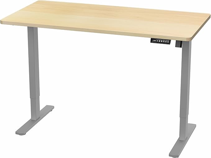 VIVO Electric 55 x 28 in Standing Desk, Memory Height Adjustment, 1B Series, Holds 220 lbs, One-Piece Light Wood Top, Gray Frame, DESK-KIT-1G55C