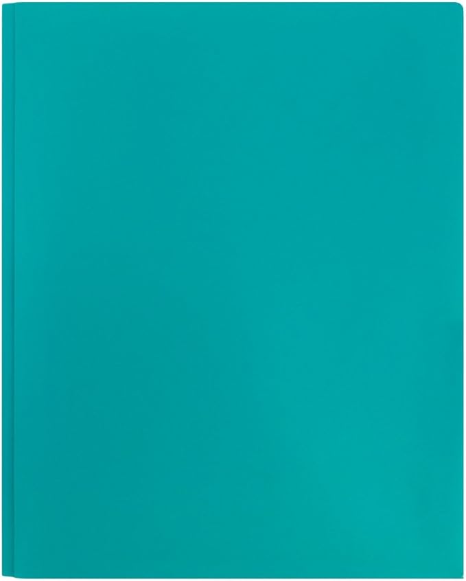 JAM PAPER Plastic Color POP Folders - 2 Pocket Durable Folders with Metal Prongs Fastener Clasps - Teal Blue - Bulk 96/Pack