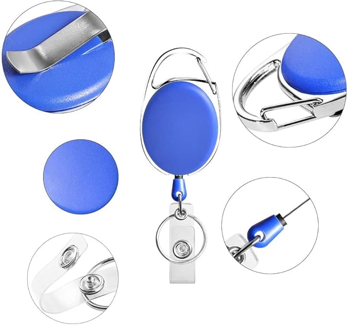 Retractable Badge Holder with Carabiner Reel Clip and Key Ring for ID Card Key Keychain Holders Blue 10 Pieces