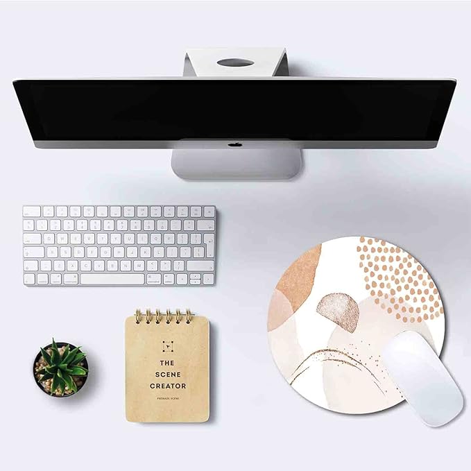 IMAYONDIA Round Abstract Mouse Pad, Pink Beige Gold MousePad Small, Circular Luxury Mouse Pad for Wireless Mouse, Non-Slip Rubber Base Mousepad for Laptop Computer Travel Women Kids,Pastel Cute Design