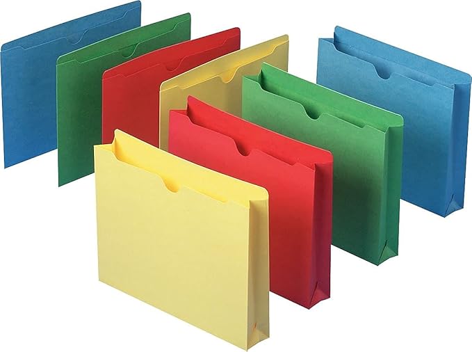 Smead File Jacket, Reinforced Straight-Cut Tab, Flat-No Expansion, Letter Size, Assorted Colors, 100 per Box (75613)