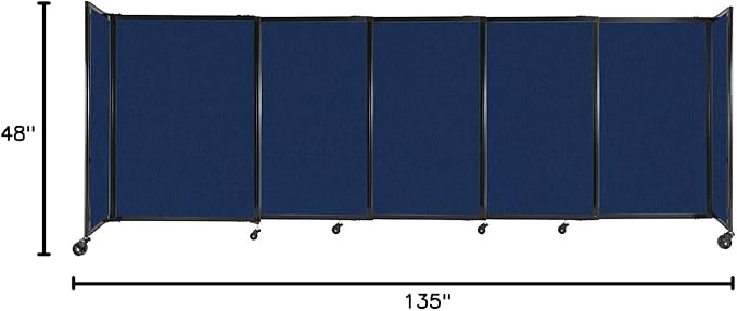 Versare Straightwall Sliding Portable Wall Partition | Freestanding Office Dividers | Locking Wheels | Temporary Room Separator | 11'3'' Wide x 4' Tall Navy Blue Fabric Panels
