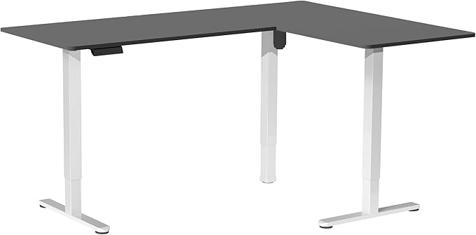 VIVO Electric Corner 63 x 55 inch L-Shaped Standing Desk, Memory Height Adjustment, Black Top White Frame, DESK-E3CTWB