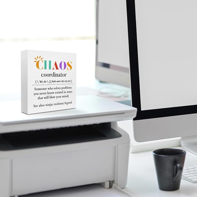 Chaos Coordinator Wood Box Sign, Chaos Coordinator Gifts, Thank You Gifts for Coworker Manager Teacher Nurse, Office Bedroom Home Desk Cubicle Table Shelf Decor Administrative Professional Day