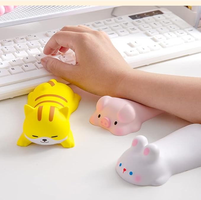 Cityhermit Cute Wrist Rest Support for Mouse Keyboard Computer Arm Rest for Desk Ergonomic Kawaii Office Supplies Slow Rising PU Mouse Pad (White Rabbit)